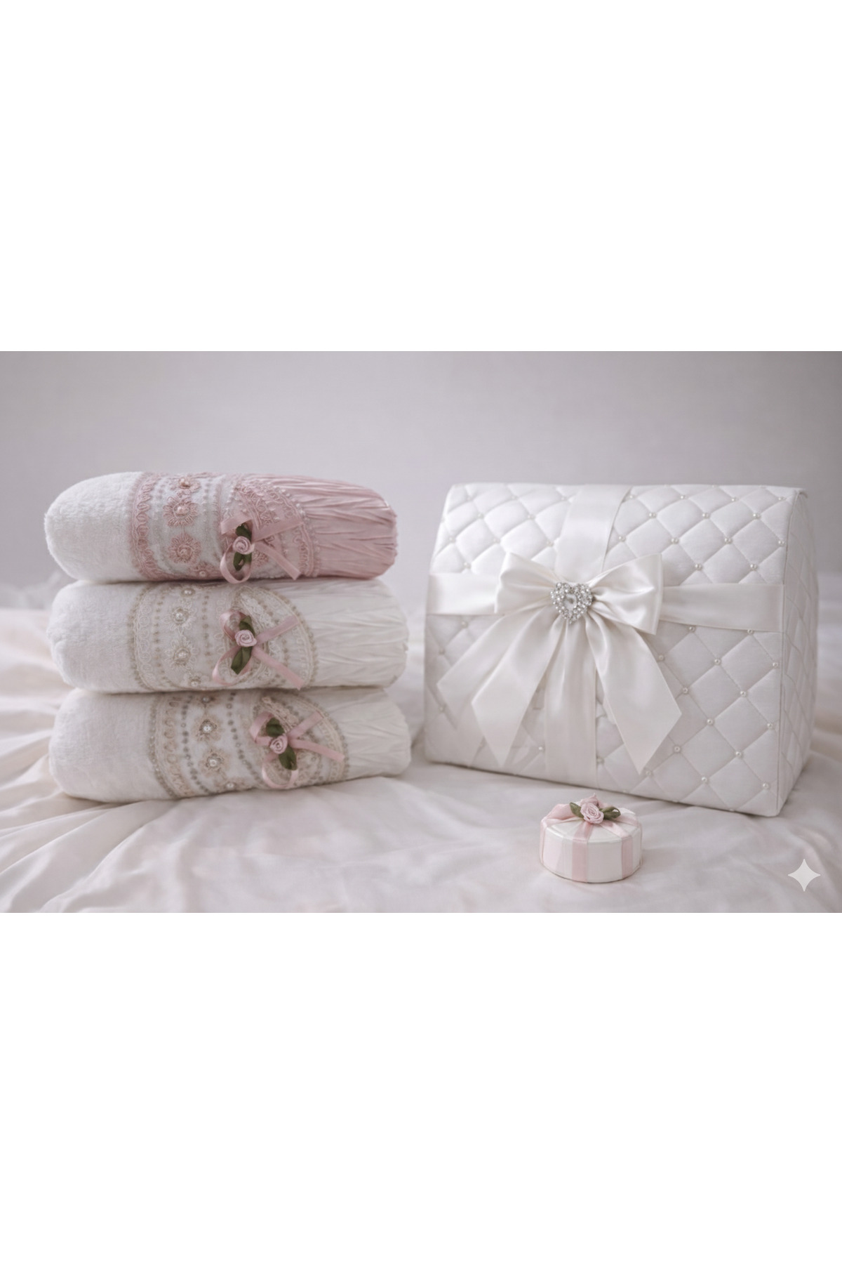 BAMİROSE 50 X 90 WEDDİNG GÜPÜRLÜ, İNCİLİ KADİFE HAVLU, ÇEYİZ HAVLUSU, NİŞAN, DÜĞÜN BOHÇA HAVLUSU, YÜZ HAVLUSU - Görsel 2
