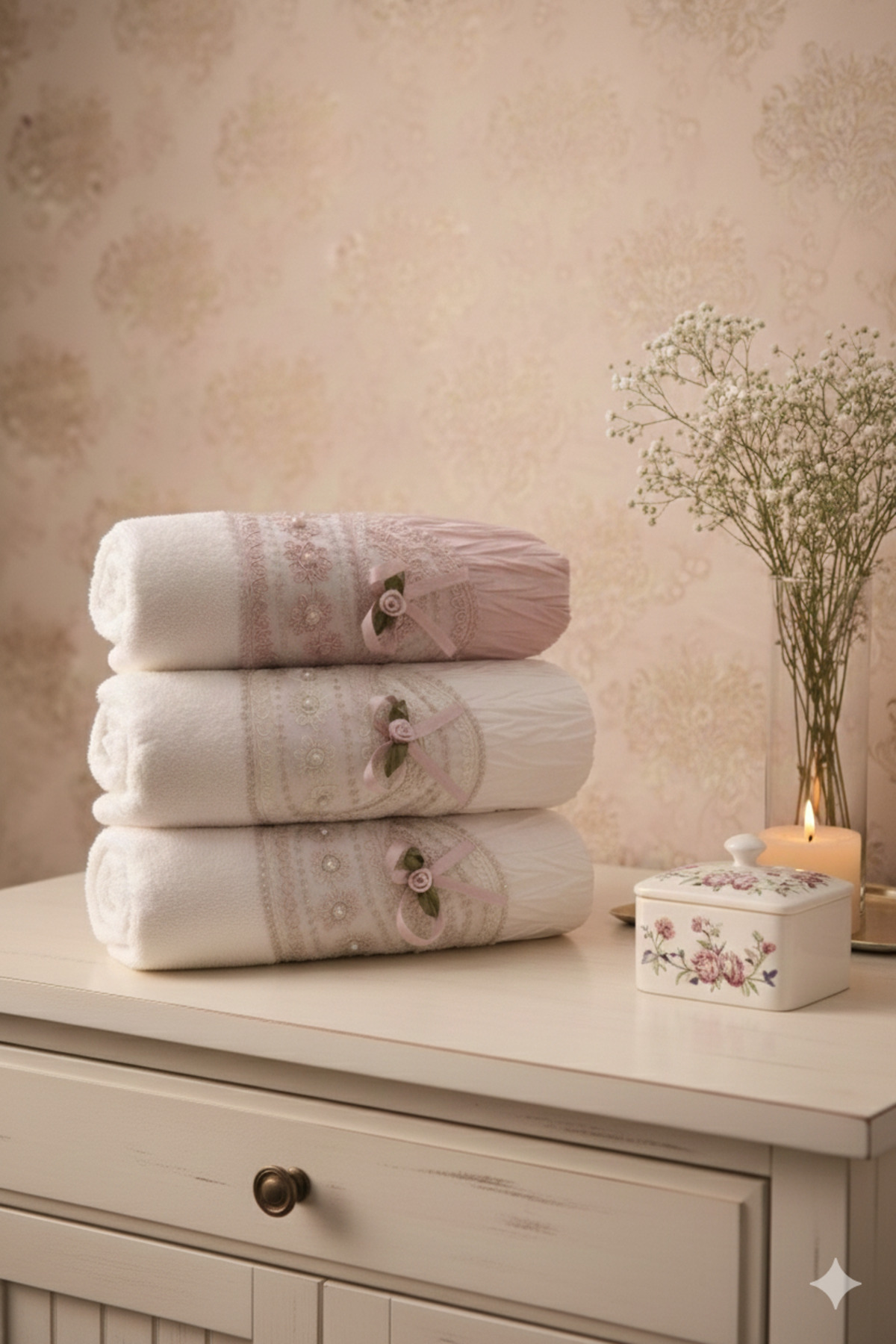 BAMİROSE 50 X 90 WEDDİNG GÜPÜRLÜ, İNCİLİ KADİFE HAVLU, ÇEYİZ HAVLUSU, NİŞAN, DÜĞÜN BOHÇA HAVLUSU, YÜZ HAVLUSU - Görsel 3