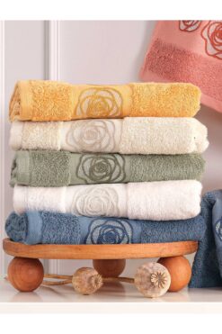 MARİBOR SHINE - %70 Bambu / %30 Pamuk Suzeni Nakışlı El Havlusu - 6'lı Set 50x90