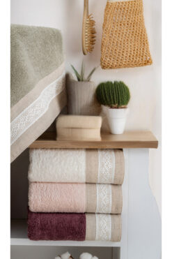 Nurpak Keten Kumaşlı Gipürlü 3 Adet El Yüz Havlusu 50x90 cm