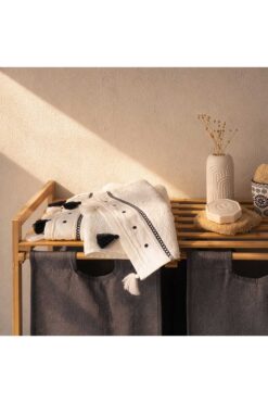 Evidea Soft Piene Yüz Havlusu - Ekru / Siyah - 50x90 cm