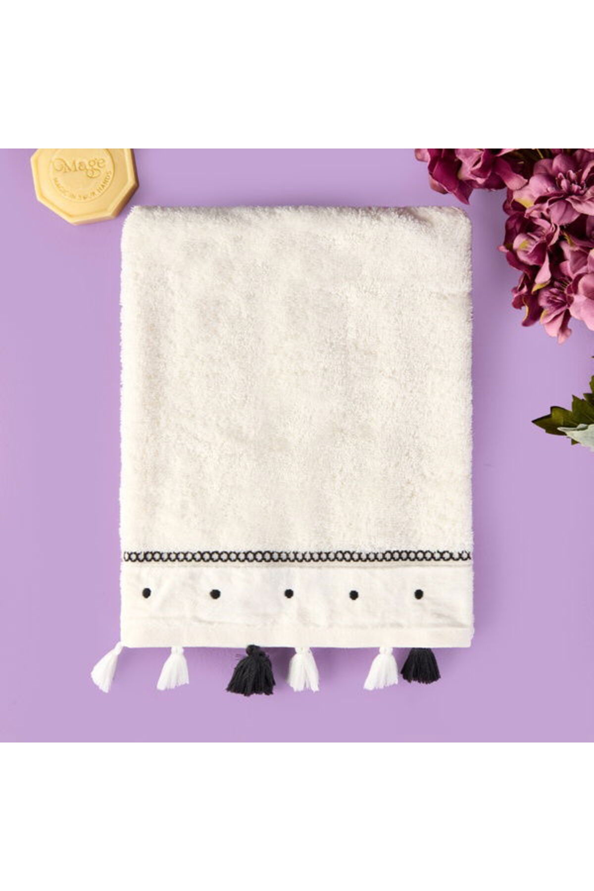 Evidea Soft Piene Yüz Havlusu - Ekru / Siyah - 50x90 cm - Görsel 2