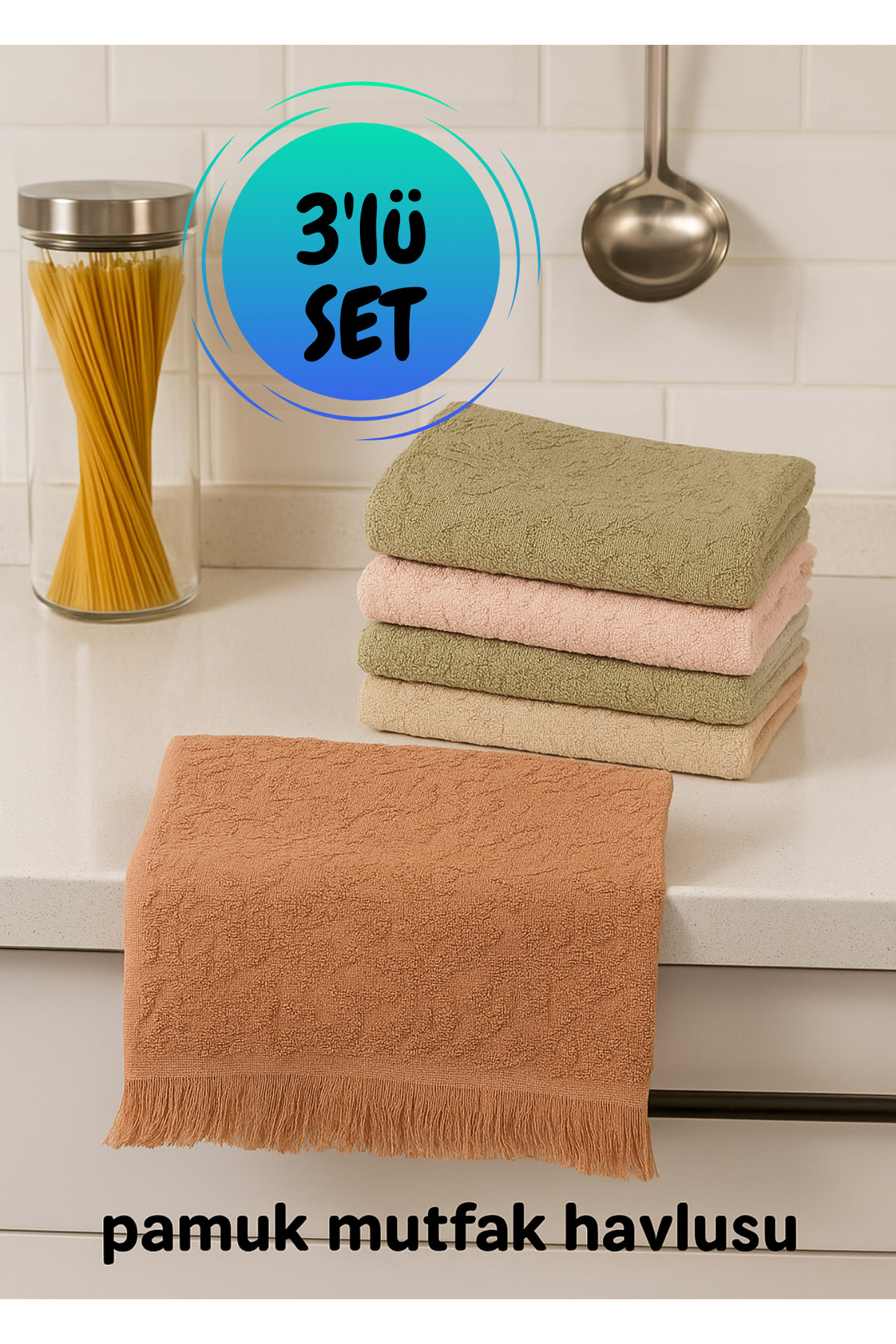 BRE HOME 3'lü Pamuk Mutfak Havlusu Seti 30x50 cm bulaşık kurulama havlusu
