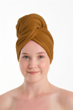 Anılsan Havlu Saç Bonesi Hardal %100Pamuk Saç Kurutma, Kurulama, Duş Banyo Baş Havlusu