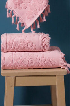 Bersay Tekstil %100 Pamuk 2'li Bağlamalı Lüks, Jakarlı, Çeyizlik Banyo Havlu Seti ( 1 Adet 50x90, 1 Adet 100x150 )