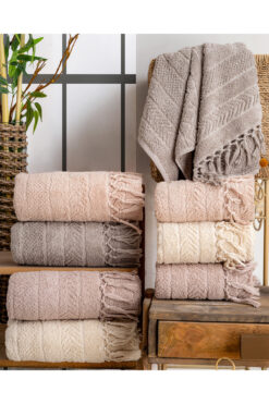 Hazangülü Buldan Üretimi Çeyizlik Lüks Jakarlı Hilda 4'lü El/yüz Havlusu I 50x90