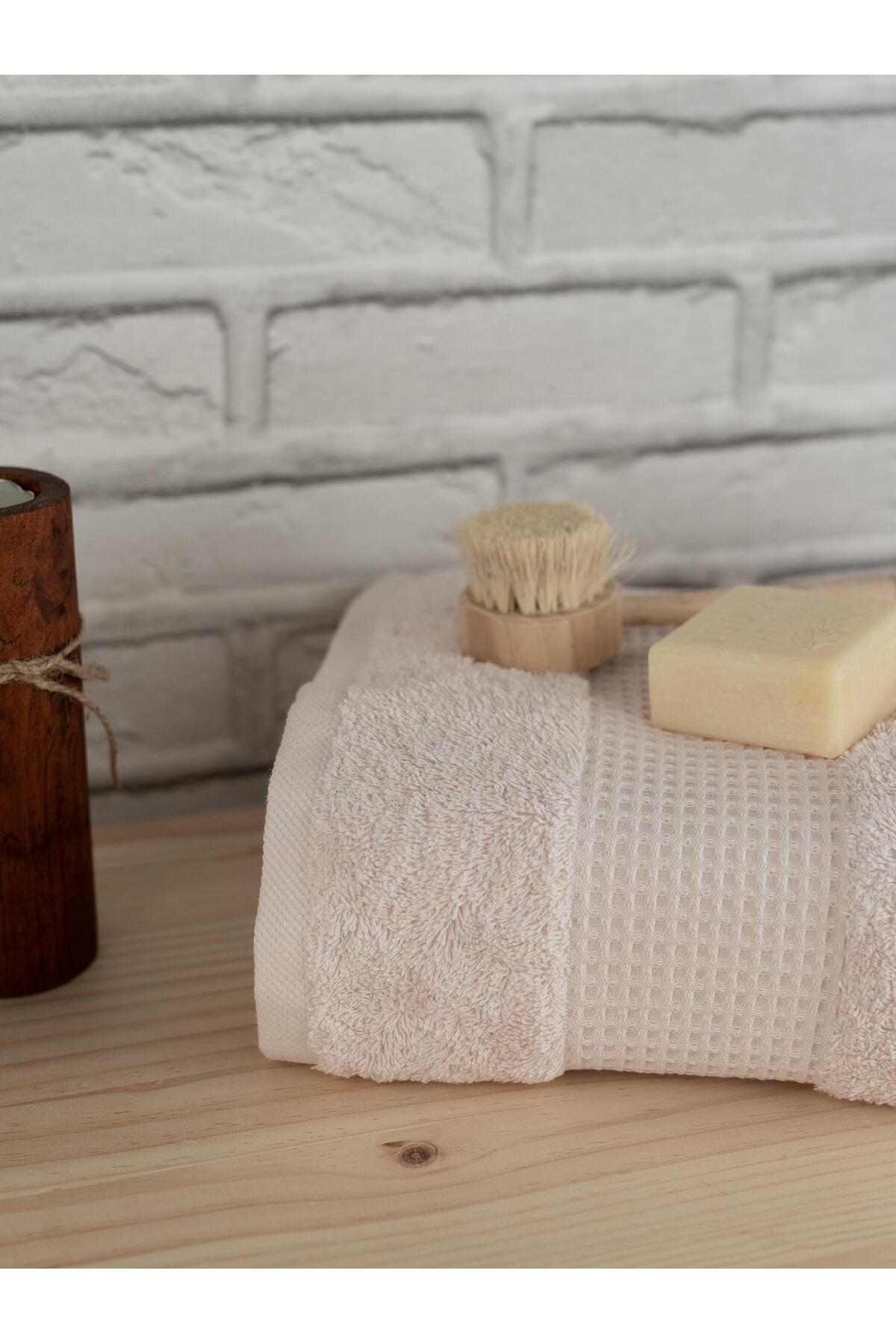 Baveno Pamuklu Yumuşak Waffle Bordürlü Renkli 60x110 cm El Yüz Havlusu - Görsel 2