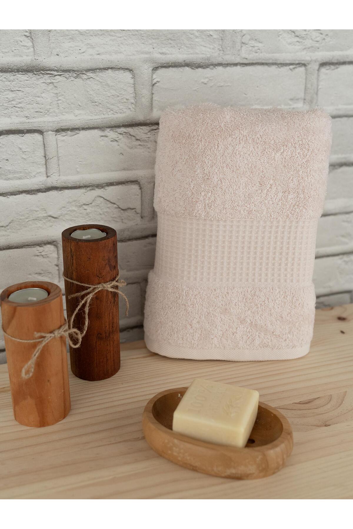 Baveno Pamuklu Yumuşak Waffle Bordürlü Renkli 60x110 cm El Yüz Havlusu - Görsel 3