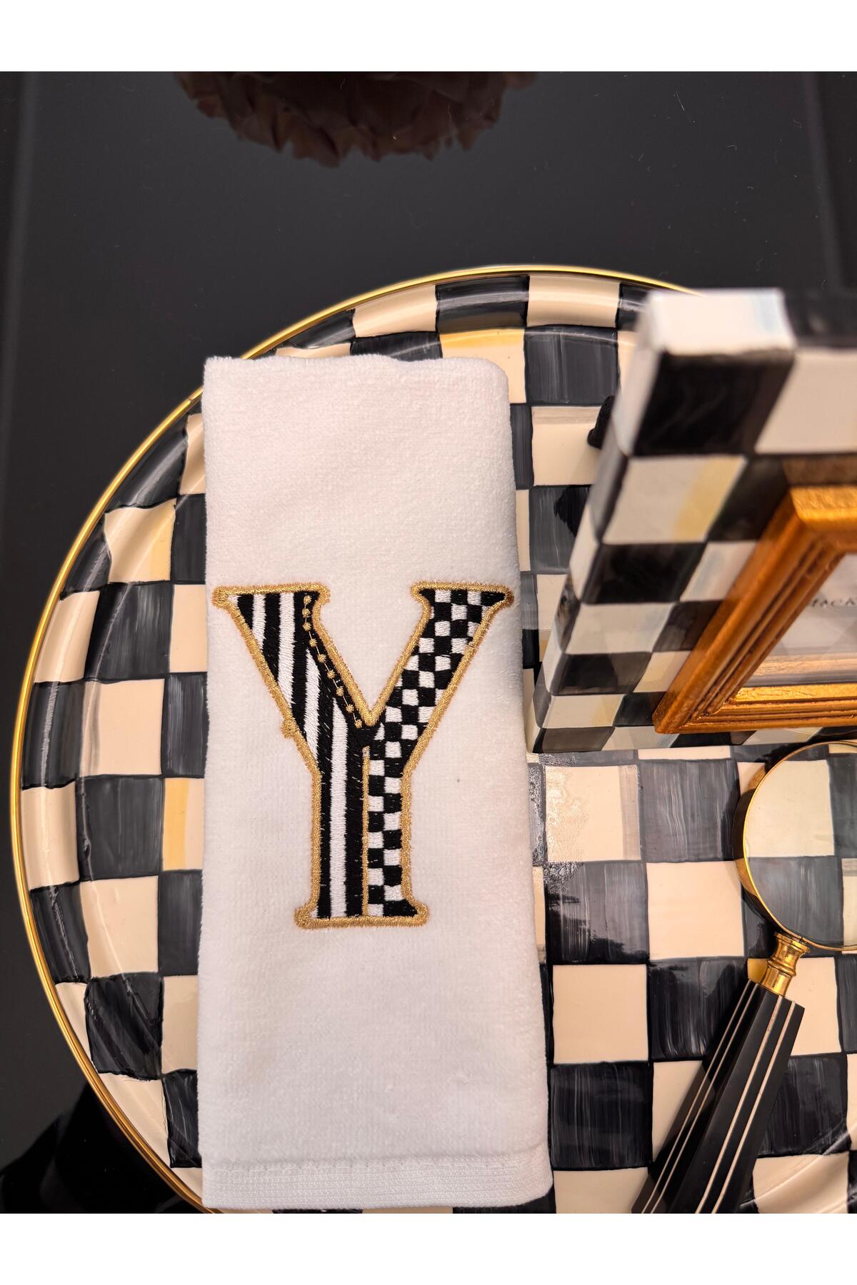 GEFFPRİVE Özel Tasarım Harf Nakışlı El Havlusu | Premium Seri 30x50 -Y-