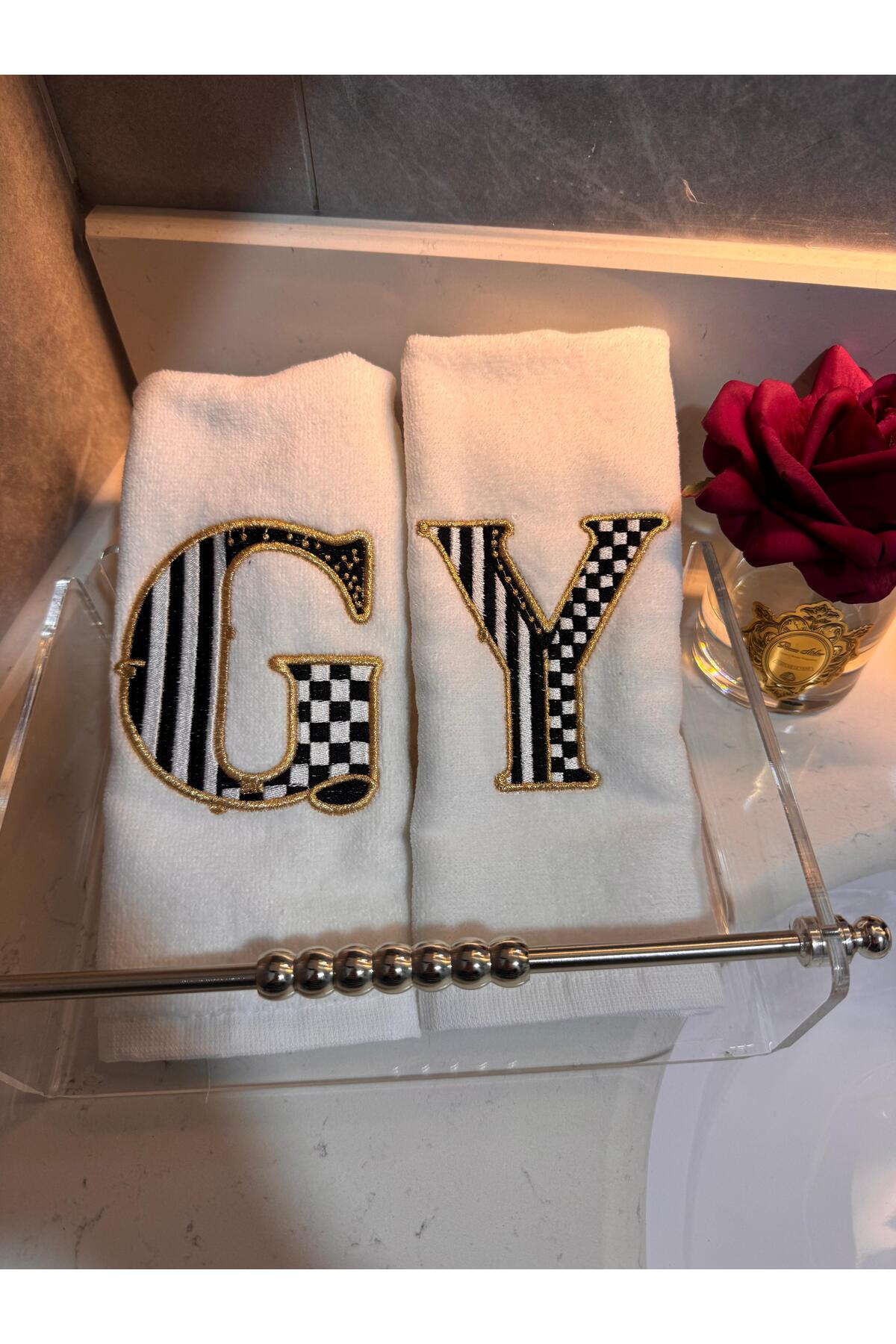 GEFFPRİVE Özel Tasarım Harf Nakışlı El Havlusu | Premium Seri 30x50 -Y- - Görsel 2