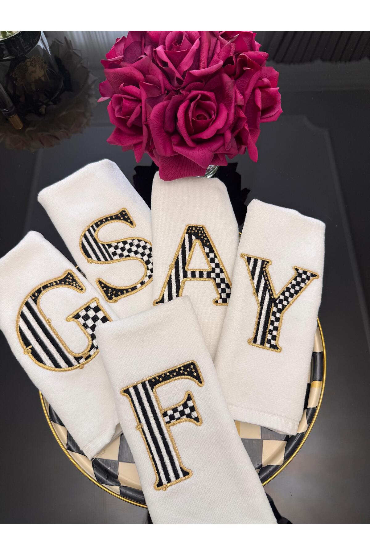 GEFFPRİVE Özel Tasarım Harf Nakışlı El Havlusu | Premium Seri 30x50 -Y- - Görsel 3