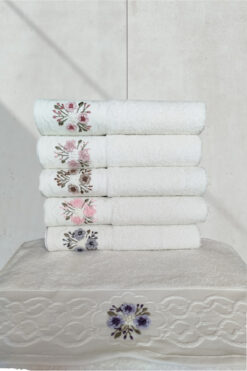 Fiesta Elite Krem El İşi 3D Nakışlı  %100 Pamuk 6 Adet  50x90 cm El Yüz Havlusu KUTULU