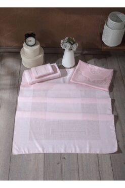 sarra 4'lü Dikişli Etamin Bohça Seti - Somon