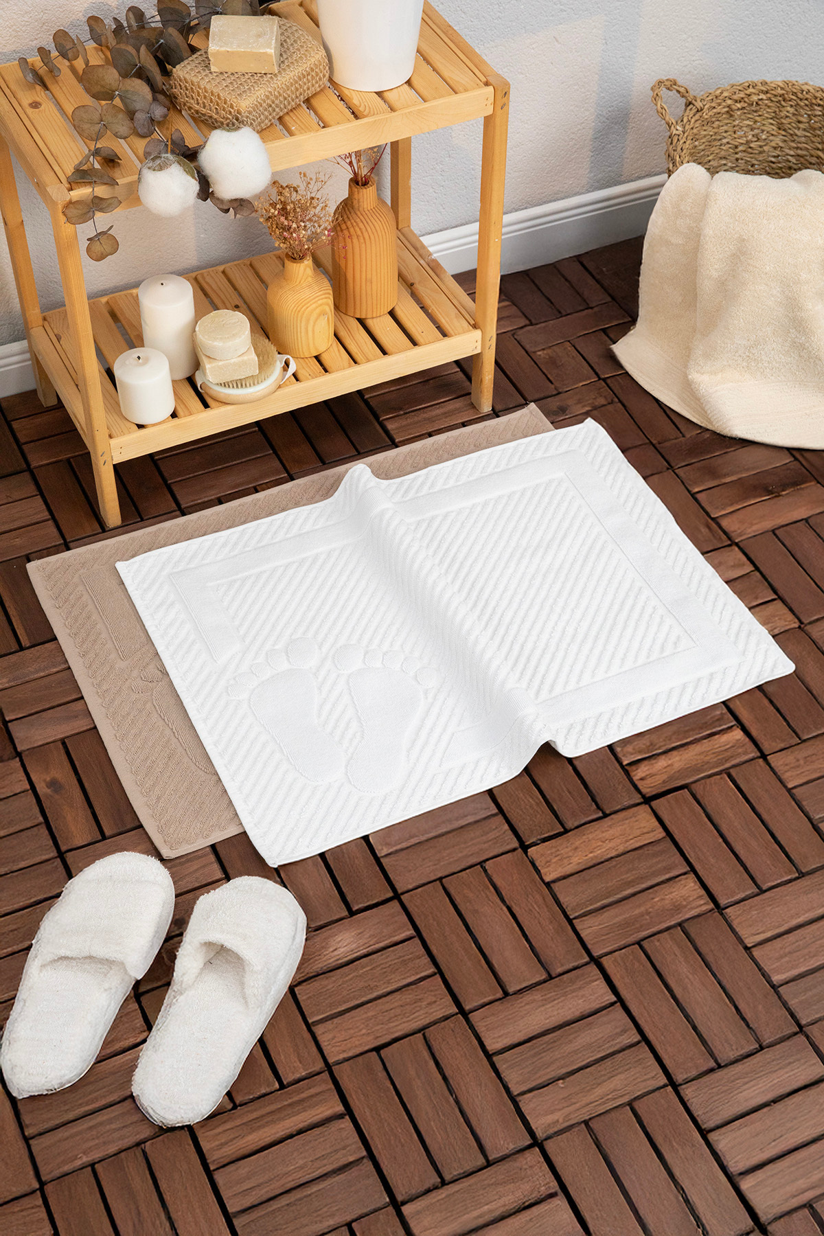 FAVORA Leoline %100 Pamuk Premium 2li Ayak Havlusu - Kahve - Beyaz