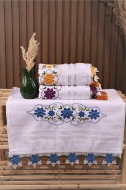 Pidora Textil 3lü Işlemeli Çeyizlik 50*90 El Yüz Havlusu