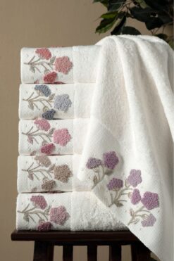 Fiesta Bambu 50x90 cm Süzine Nakışlı 6 lı PVC Kutulu %70 BAMBU %30 PAMUK El Yüz Havlusu