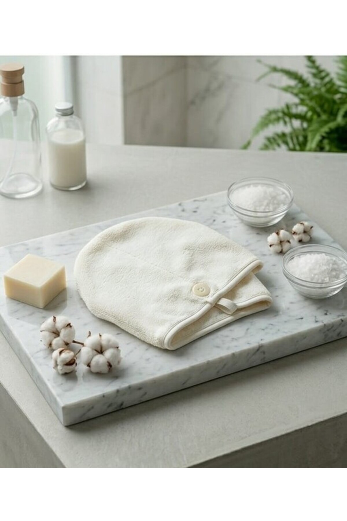 Lanugo Baby Clothes Düğmeli Lastikli Saç Havlusu Havlu Bone Saç Kurutma Bonesi Duş Bonesi - Görsel 2