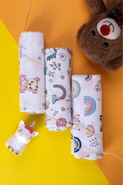 Messev Group Çok Amaçlı Müslin Örtü & Battaniye 3'lü Set %100 Pamuk 80x80 Cm