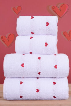 My Catherine 4'lü Banyo Havlu Seti Kalpli - Kalp Desenli Hamam Takımı