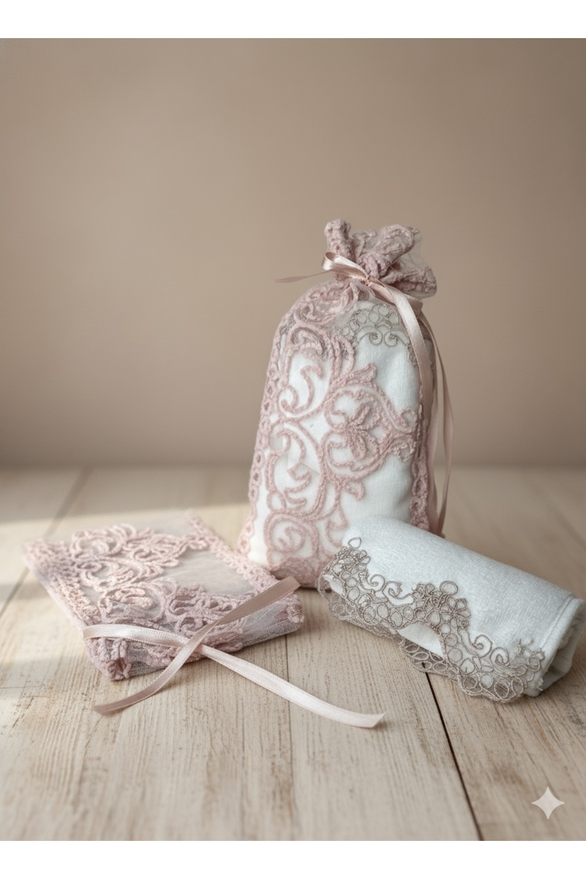 ARSEM EV TEKSTİL 12'li Dantelli Keseli Söz Nişan Düğün Araba Havlusu Hediyelik Havlu El Havlusu Mutfak Havlu 30x50 Cm - Görsel 3