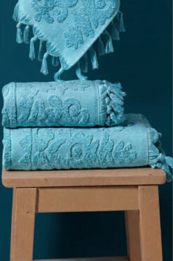 Bersay Tekstil %100 Pamuk 2'li Bağlamalı Lüks, Jakarlı, Çeyizlik Banyo Havlu Seti ( 1 Adet 50x90, 1 Adet 100x150 )