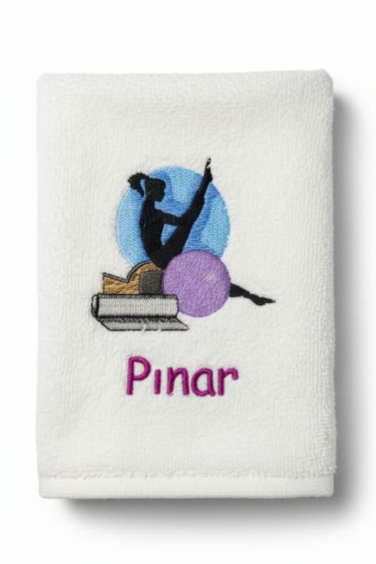 Atölye Müge Kişiye Özel Nakışlı Pilates Temalı Spor ve Fitness Antreman Havlusu 50x90 cm