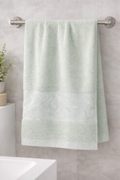 MKYHOME MKY Home 2’li Set Nakışlı Pamuk El & Yüz Havlusu Mint Yeşil 50x90 cm