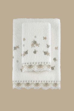 Arliva Home Meltem Nakıslı 2lı Havlu Setı Krem-bej 30x50 50x80