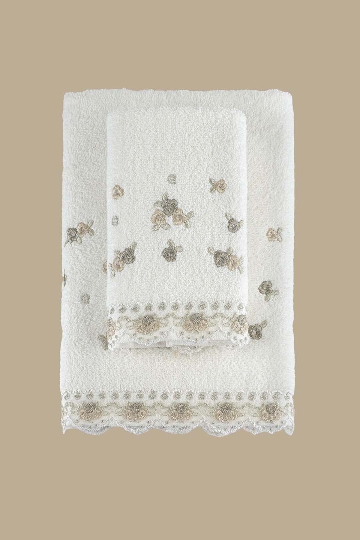 Arliva Home Meltem Nakıslı 2lı Havlu Setı Krem-bej 30x50 50x80