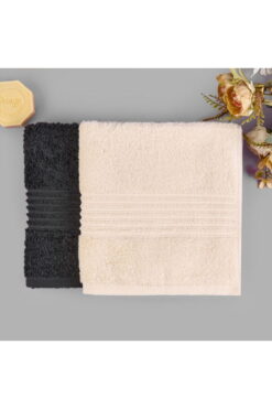 Evidea Soft Samantha 2'li Havlu Seti - Krem / Antrasit - 50x100 cm