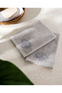 Madame Coco Rosabell 2'li %100 Pamuk Kroşeli El Havlusu - Gri - 30x40 cm