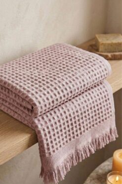 Nilteks %100 Pamuk Waffle Desenli Vücut Havlusu - Natural - 70x140 cm Banyo ve Plaj Havlusu Somon