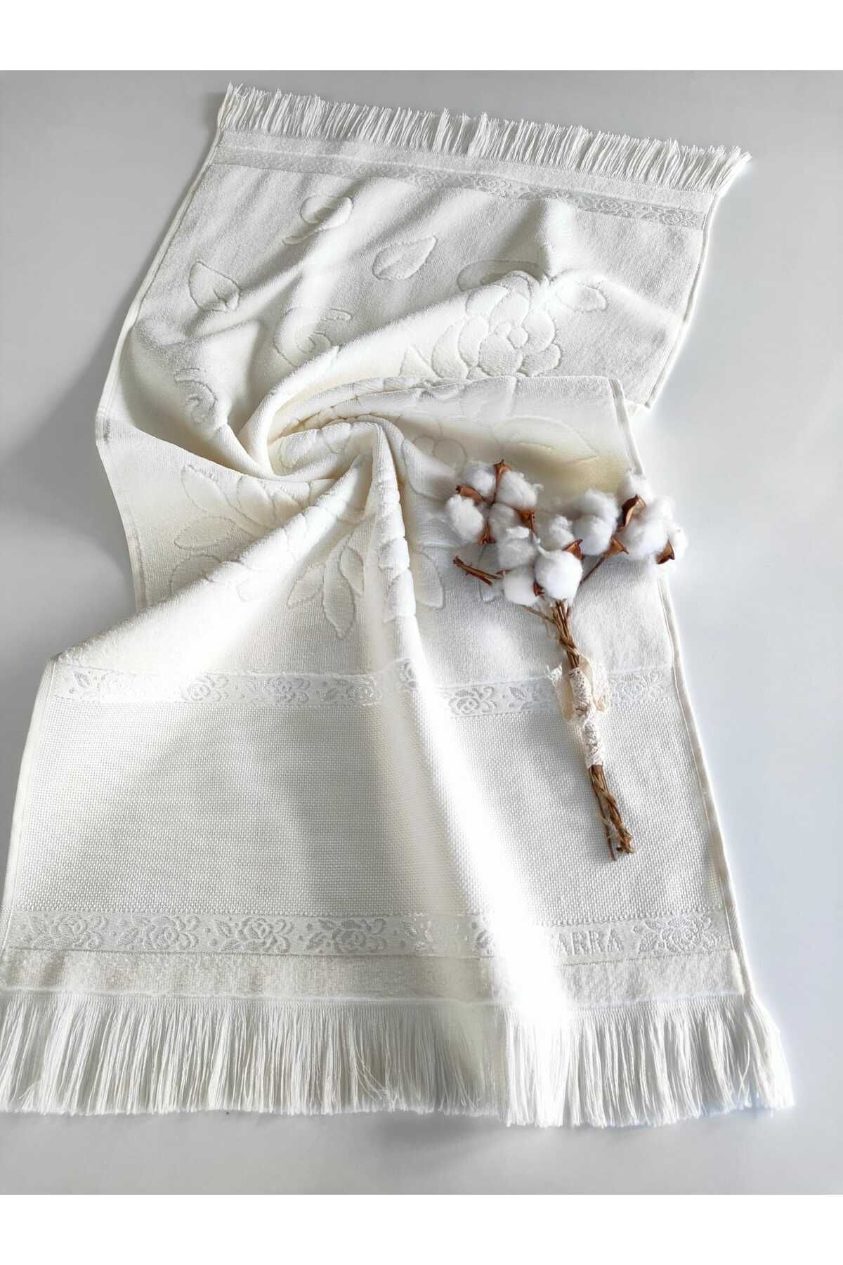 sarra 50x90cm SARRA ETAMİN SAÇAKLI HAVLU - KREM - Görsel 2