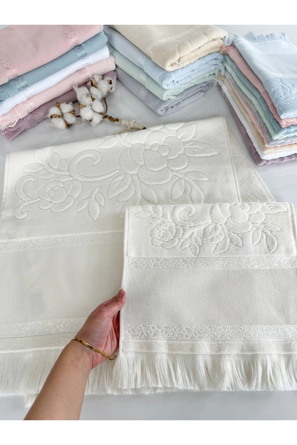 sarra 50x90cm SARRA ETAMİN SAÇAKLI HAVLU - KREM - Görsel 3