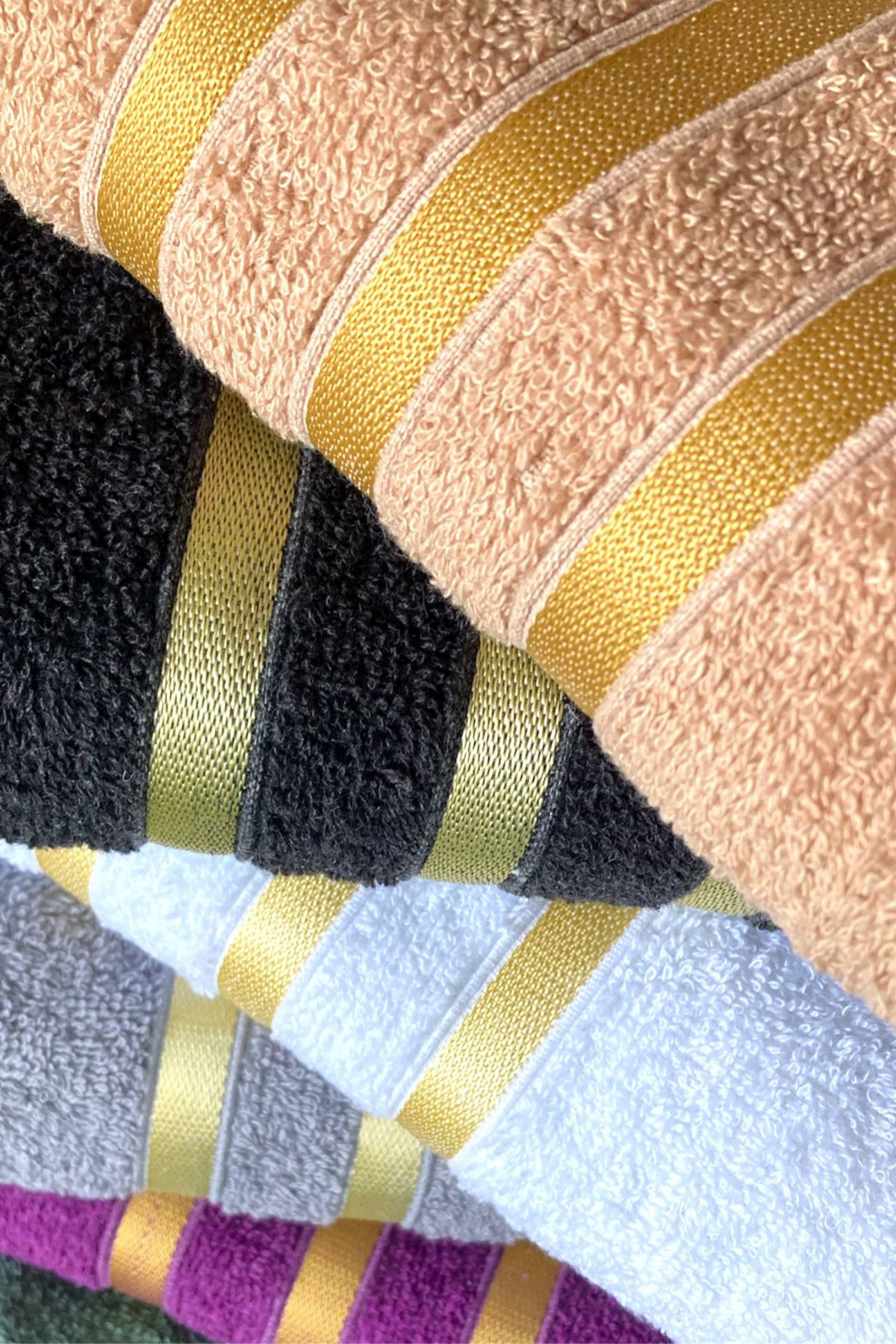 Mokita Home 12’li 30×50 Pamuk El/Yüz Havlusu Seti – Altın Şeritli, Bukle - Görsel 2