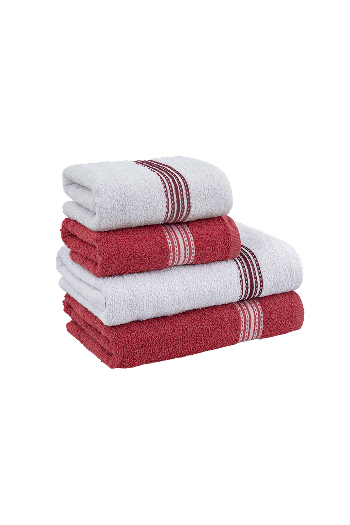 Genel Markalar Banyo El Havlusu Seti 4 Lü Kırmızı -Beyaz Elvin – Yumuşak Doku (70X140X2 /50X90CMX2) - Görsel 2