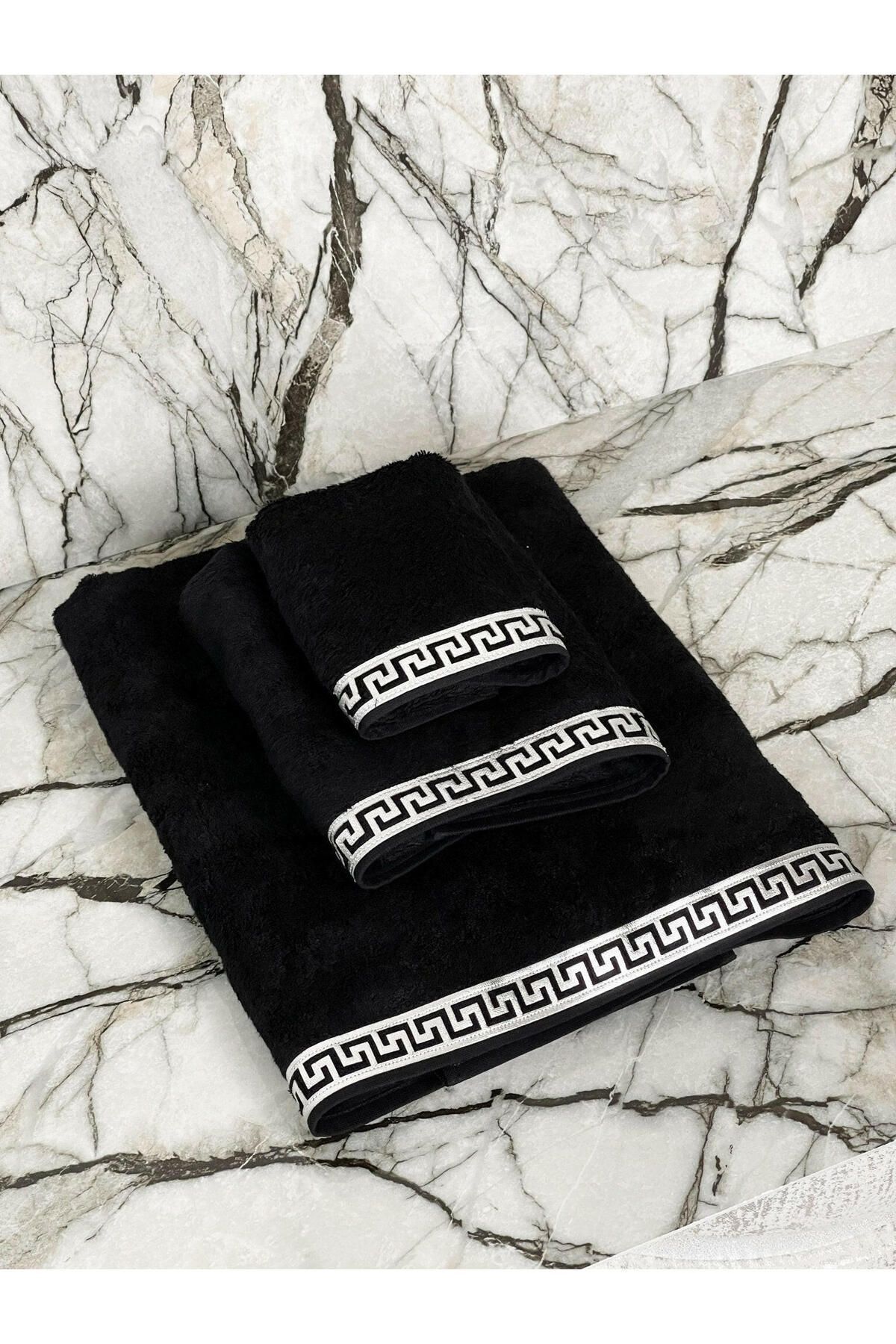 Creativehome Anka Premium Lüks İşlemeli 3 lü Banyo Havlu Takımı Set - Görsel 3