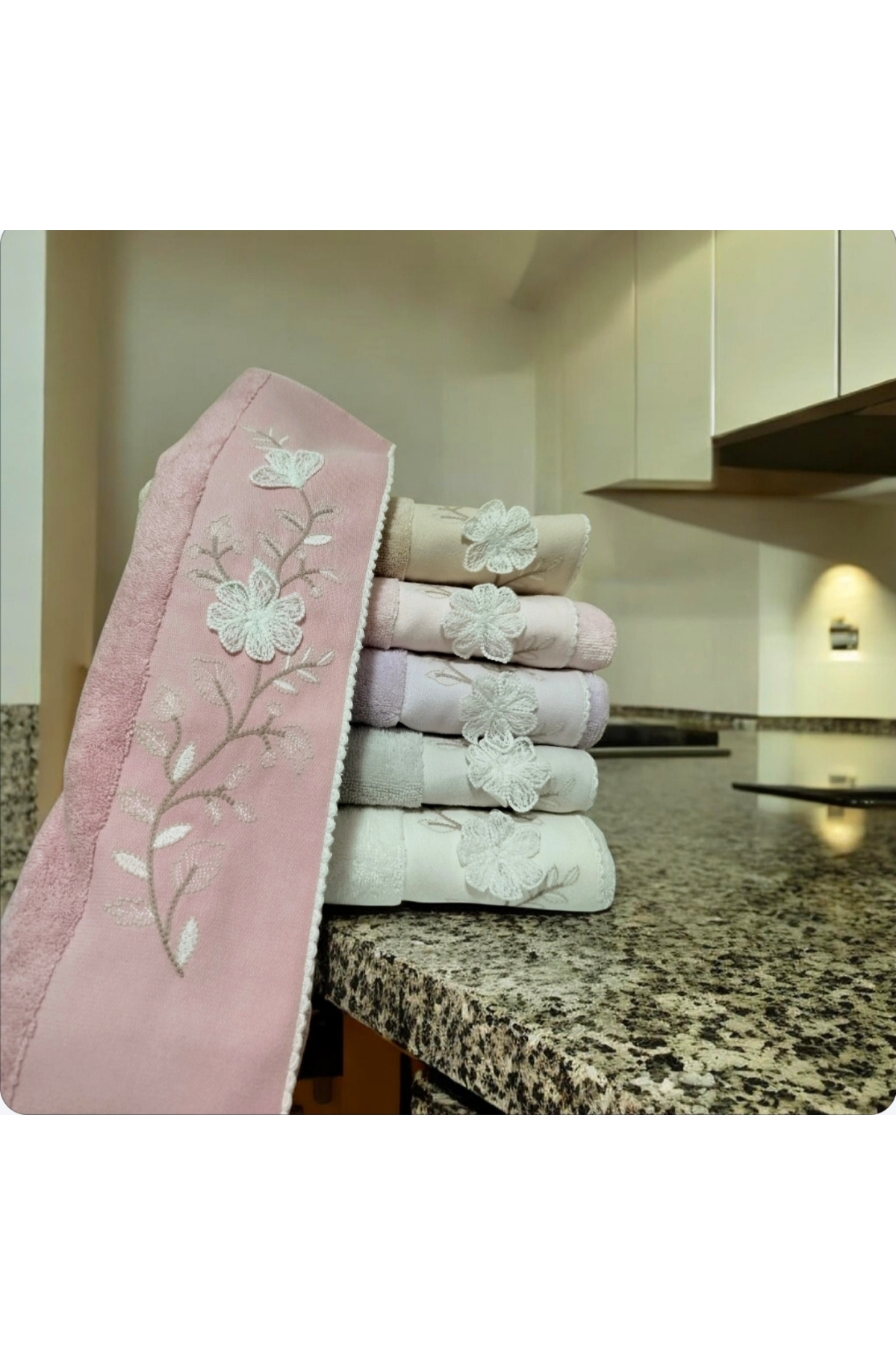 Nurpak Yasemin 50x90 %100 Pamuklu 3 D Nakışlı Kutulu 6 lı El Yüz Havlusu