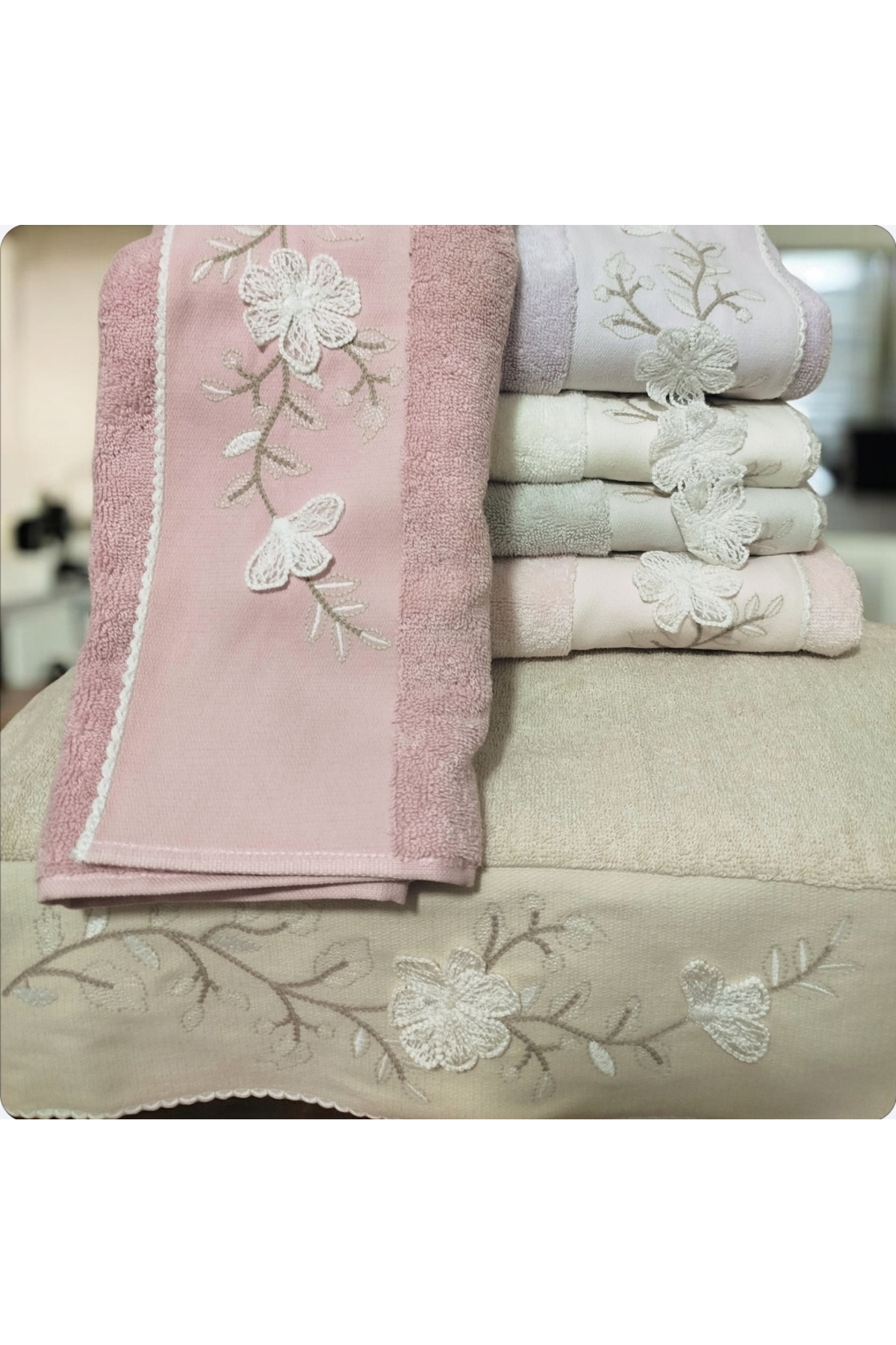 Nurpak Yasemin 50x90 %100 Pamuklu 3 D Nakışlı Kutulu 6 lı El Yüz Havlusu - Görsel 2