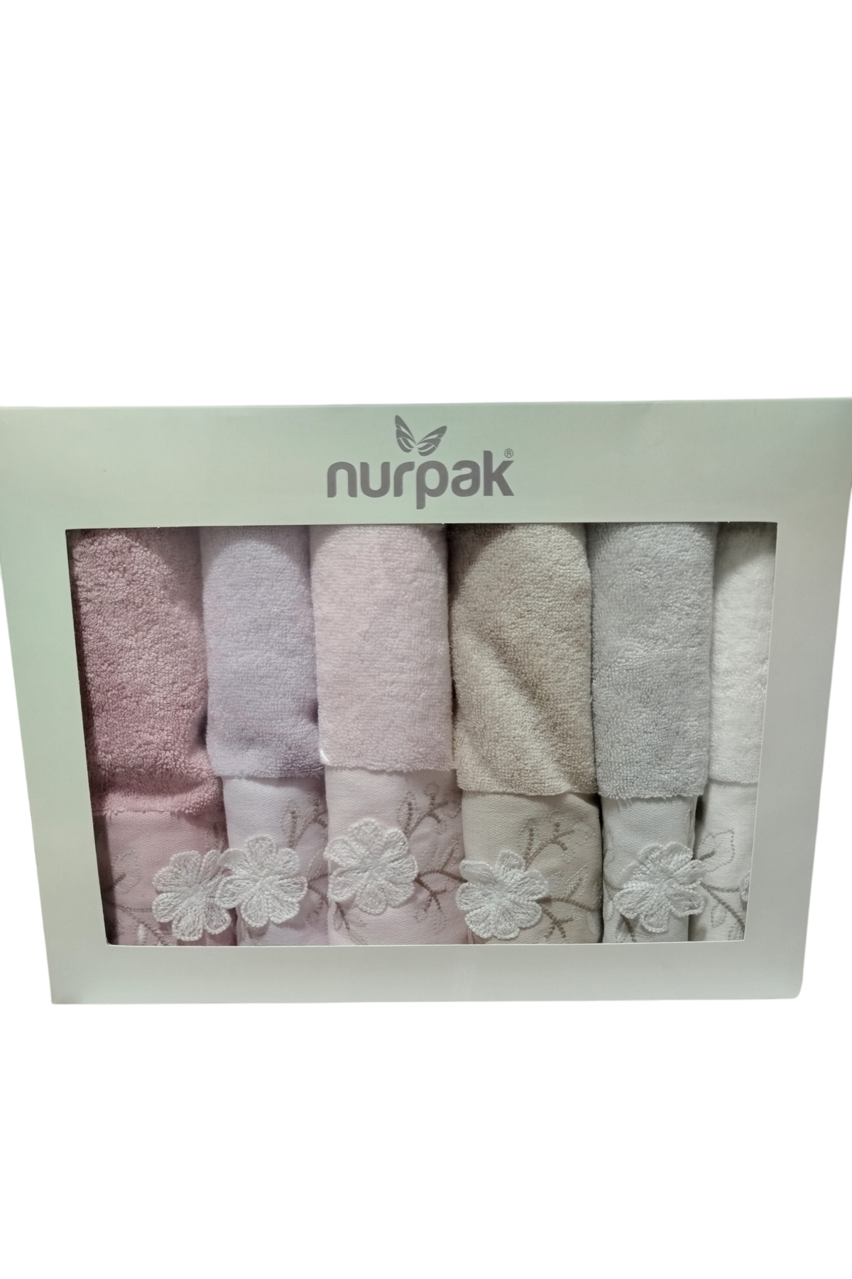 Nurpak Yasemin 50x90 %100 Pamuklu 3 D Nakışlı Kutulu 6 lı El Yüz Havlusu - Görsel 3
