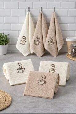 Eponj Home 6lı Kurulama Peçetesi Nakışlı 40x60 Kahve