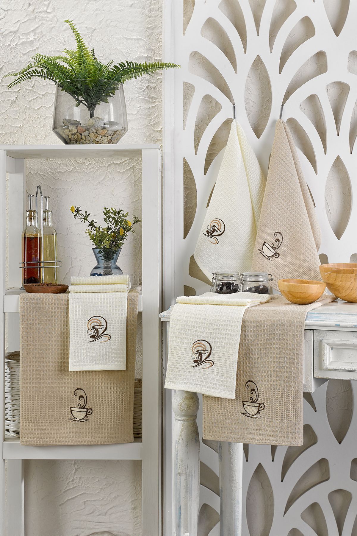 Eponj Home 6lı Kurulama Peçetesi Nakışlı 40x60 Kahve - Görsel 2