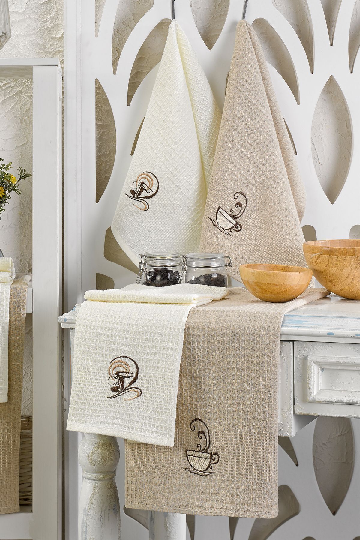 Eponj Home 6lı Kurulama Peçetesi Nakışlı 40x60 Kahve - Görsel 3