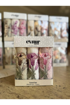 Çeyiz Merkezi 3’lü Kutulu 3D Nakışlı Havlu Seti 30x50 cm HAVLU7
