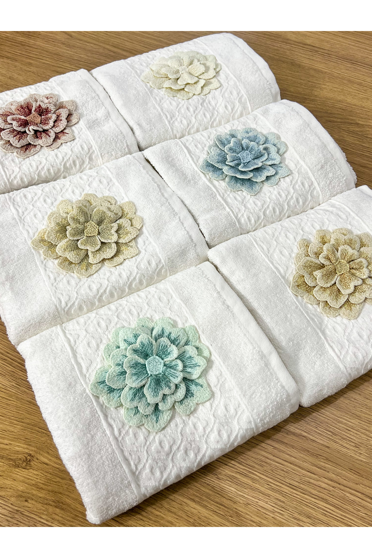 AYHANHOME 6'lı 3d Menekşe Desenli Çeyizlik 50x90 El Yüz Havlu Seti - Görsel 2