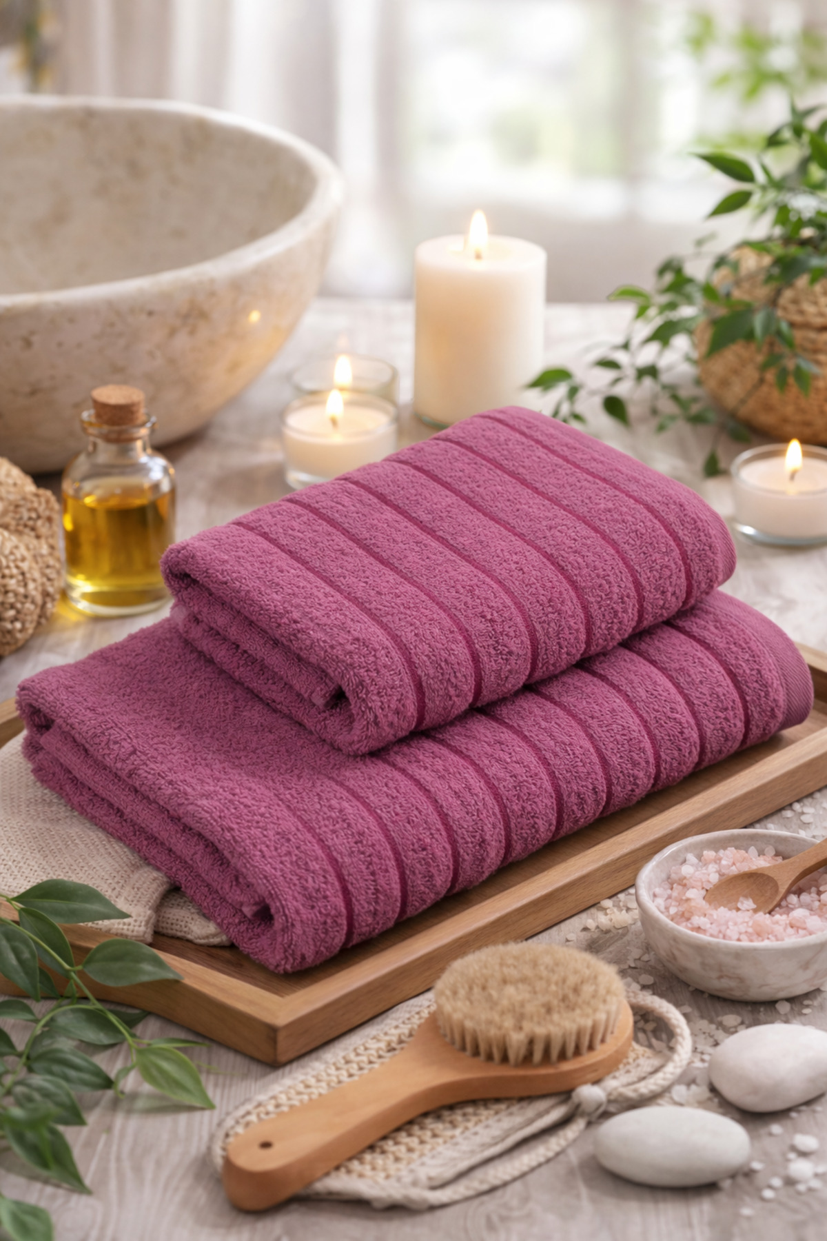 PİAURA 2'li Pamuk Banyo Havlu Seti Yumuşak ve Yüksek Emici - Görsel 2