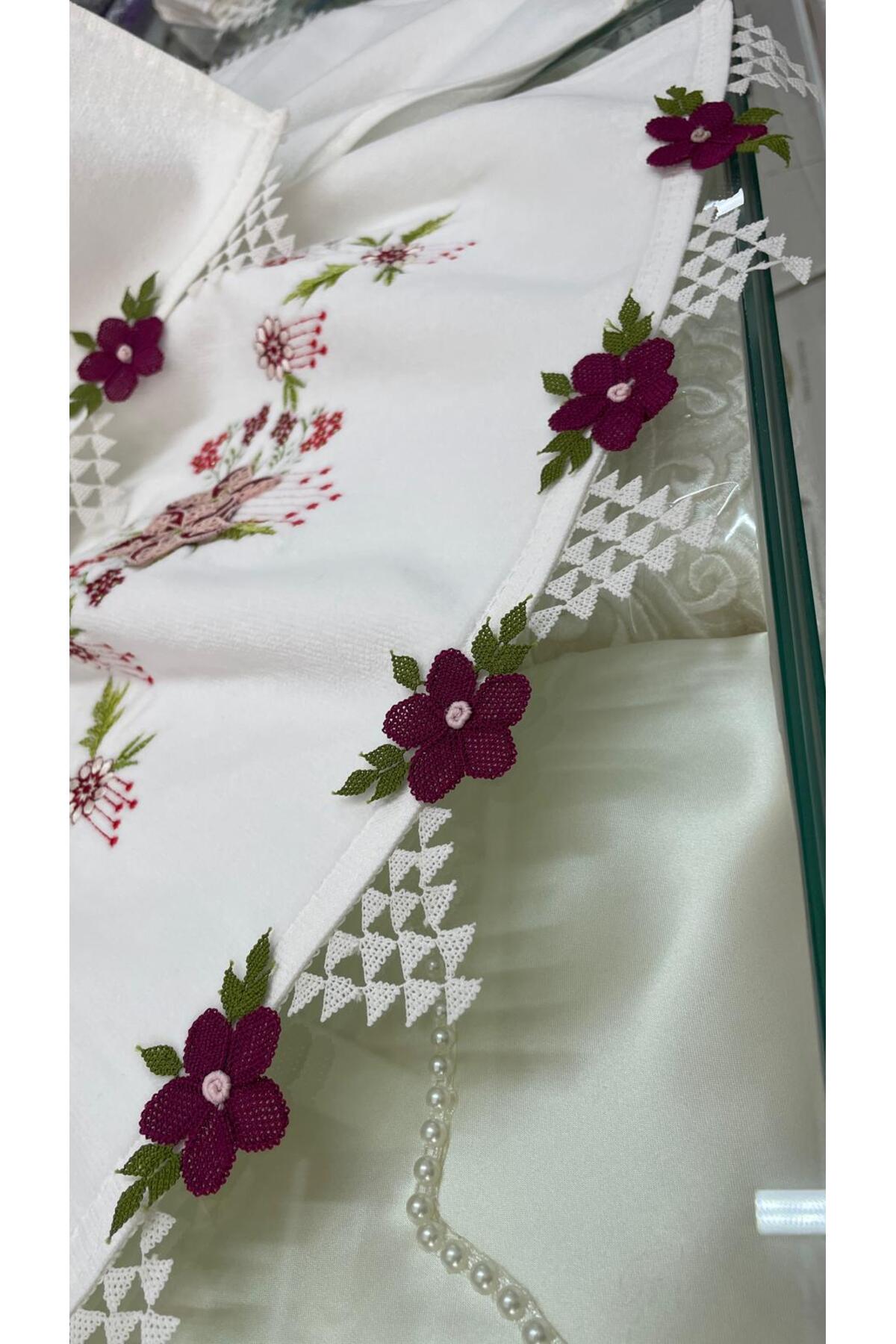 AHSEN TASARIM 3D NAKIŞLI ANALI KIZLI KADİFE SUNİ İPEK İPTEN İĞNE OYASI EL YÜZ HAVLUSU - Görsel 2