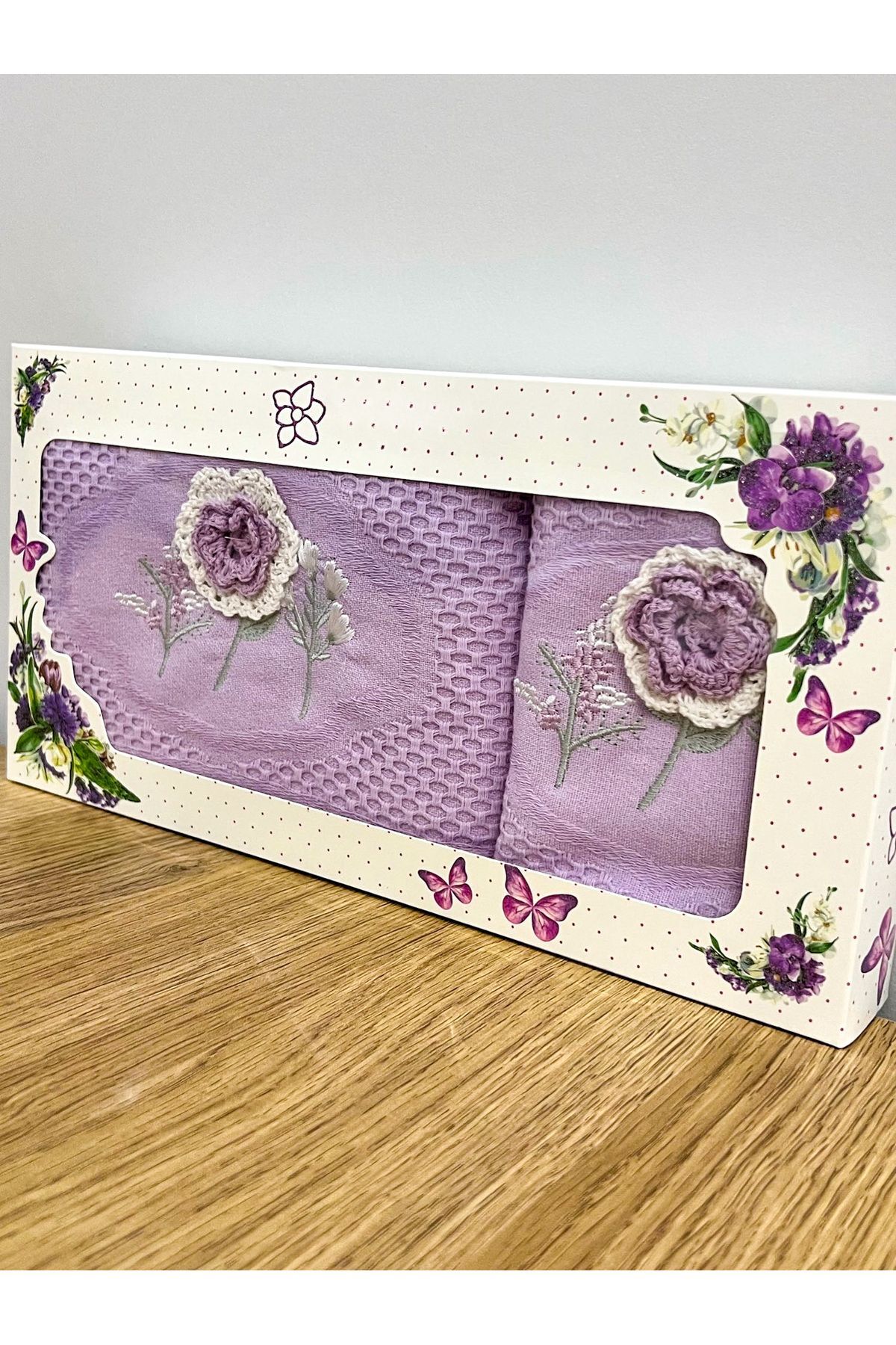 AYHANHOME 3d Çiçek İşlemeli Kutulu Çeyizlik 1 Adet 50x90 El Yüz Havlusu 1 Adet 30x50 Mutfak Havlu