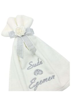 Atölye Müge İsimli Yüzük Desenli Ekru Kadife Gelin Alayı Havlusu 30x50 cm