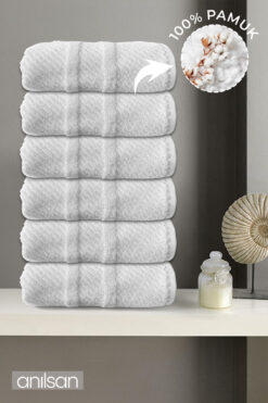 Anılsan 6'lı Beyaz Jakarlı El Havlusu - 50x90 Cm, 230 Gr, %100 Pamuk, Spa Ve Otel Havlusu